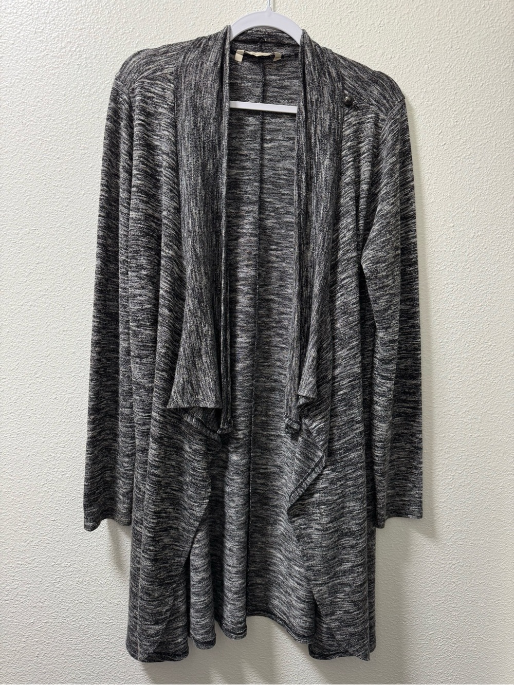 Soft Surroundings Knit Draped Wrap Cardigan Sweater Button Gray Womens Medium